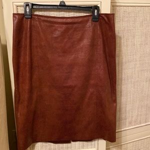 Chico’s-size 1.5 faux leather skirt, lined, rear pleat. hand wash